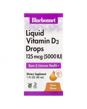 Bluebonnet Nutrition, капли витамина D3, с натуральным цитрусовым вкусом, 5000 МЕ, 30 мл (1 жидкая унция)